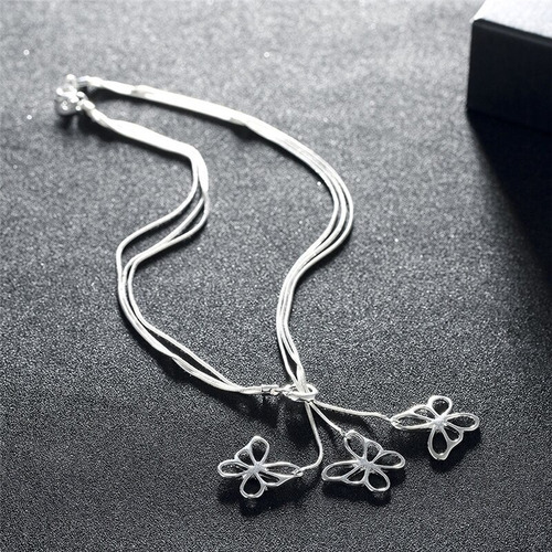 Collar Tres Cadenas De Serpientes Dije De Mariposas - Plata
