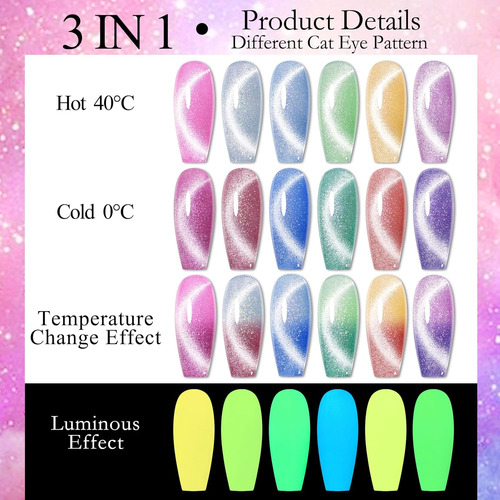 Juego Esmaltes Brillan En La Oscuridad, Cambian Color 8ml