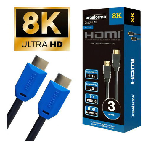  Cabo Hdmi 3m 2.1 8k Ultra Hd Speed Gamer Tv 4k Earc 19 Pino