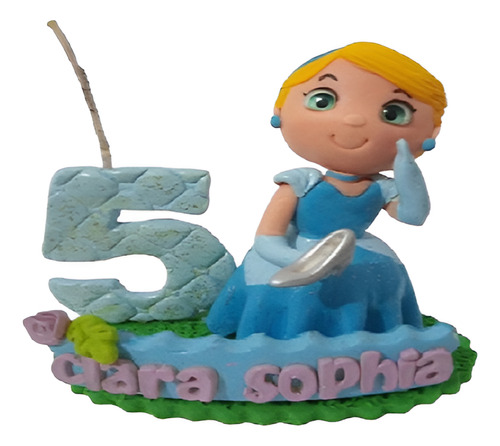 Topo De Bolo Cinderela Com Personagem E Vela Decorativa