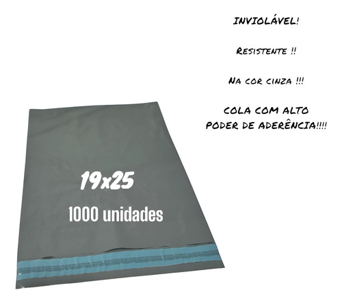 Saco De Envio Cinza Ecológico 19x25 1000 Un Embalagem Sedex