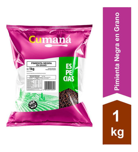 Pimienta Negra En Grano Cumana Bolsa Sin Tacc X 1 Kg