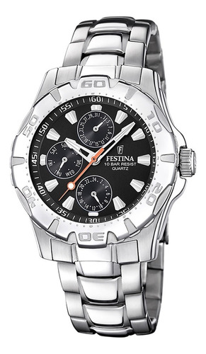 Reloj pulsera Festina F16242 con correa de acero inoxidable color acero laqueado - fondo negro - bisel plateado