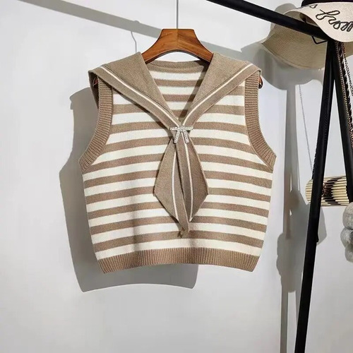 Chaleco Tipo Suéter A Rayas Para Mujer, Ropa De Punto Con Pa