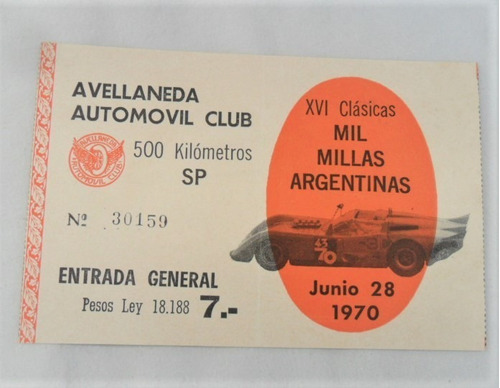 Ticket Entrada Antiguos Sport Prototipo Sp Mil Millas 1970 