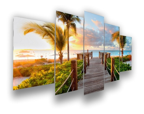 Quadro Decorativo Deck Praia Coqueiros Mar Por Do Sol Hall