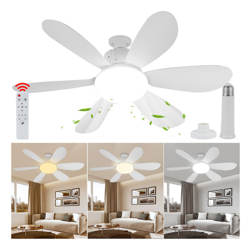 Ventilador De Techo Abanico Lampara Luz 40w E27 52cm De Diámetro Incluye Extensor Y Control Remoto Avanzado, Brillo 3000k-6500k/regulable, 3 Velocidades De Viento, 6 aspas de ventilador
