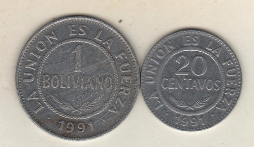 Bolivia Lote De 2 Monedas Diferentes Del Año 1991 - Xf