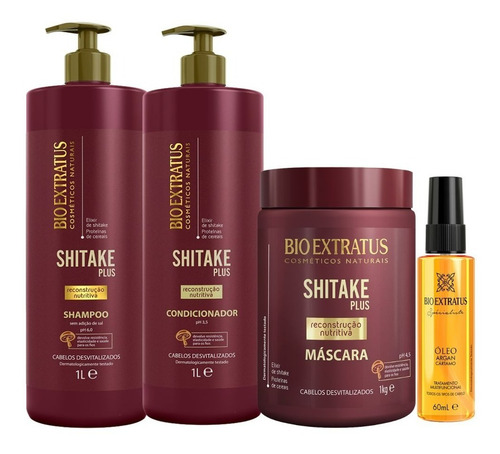Kit Shitake Cabelos Desvitalizados 1lt + Óleo De Argan 60ml