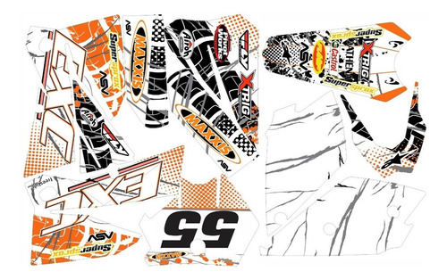 Kit Adesivos Motocross Trilha Para Ktm Exc 2005 À 2007 15810 Cor Laranja-Branco