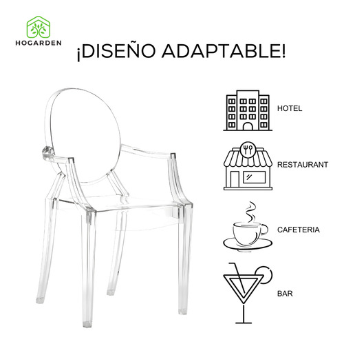Silla Moderna Ghost 1 Pz Con Brazo Comedor Eventos Hogarden