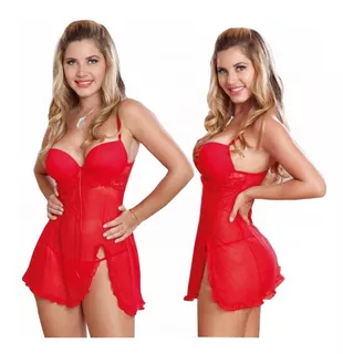 Sexy Babydoll/con Copa/tela Tull /encaje Bordado+ Hilo