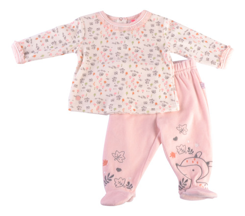 Conjunto Plush Polera Pantalon Bebe Niña Rosado