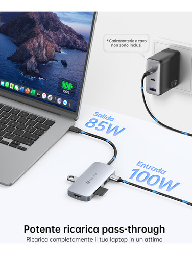 Novoo Hub 9 En 1 Adaptador Usb Tipo C A Hdmi 4k Con 3 Puertos Usb 3.0 Y Pd 100w Para Macbook Pro/air,iPad,portátil Color Plateado