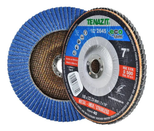 Disco Laminado Grano 40 Tenazit 7 PuLG Desbaste Abrasivo Color Azul
