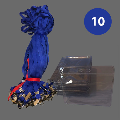 Imagem 1 de 5 de Lanyard Azul Royal Porta Cracha Plástico Horizontal 10 Pçs