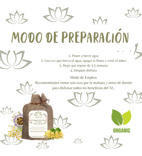 Té Relajante 100% Natural Mezcla Calmante 50 Sobres 2g. C/u
