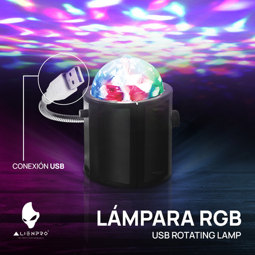 Kit Bocinas Vulkano X2 Láser Mini Rg + Lámpara Usb Alienpro Negro