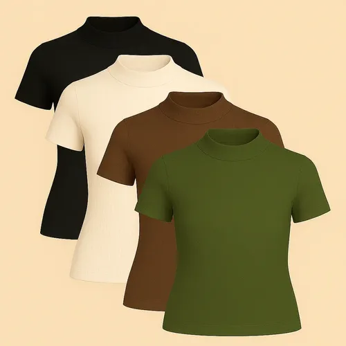 Kit 4 Blusas Feminina Básica Camiseta Gola Alta Trabalho