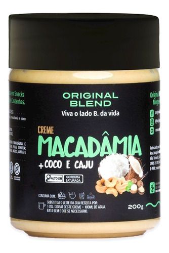 Pasta Macadâmia Castanha De Caju E Coco 210g Original Blend 