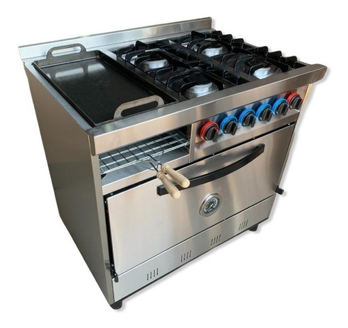Cocina Gastrostore Industrial 4H + Plancha a gas 4 hornallas gris puerta ciega