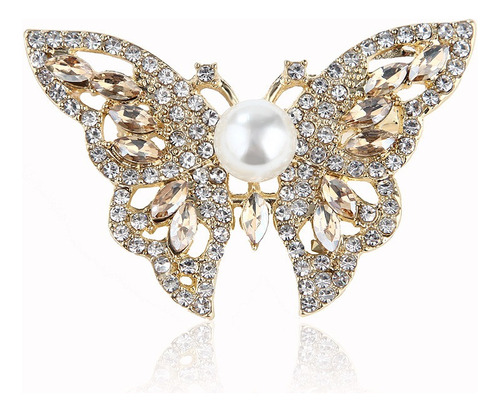Broche Prendedor Antigua Mariposa Pedrería Elegante Perla 