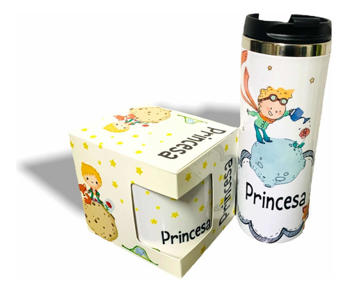 Termo + Taza El Principito Azul Personalizado Color Azul claro