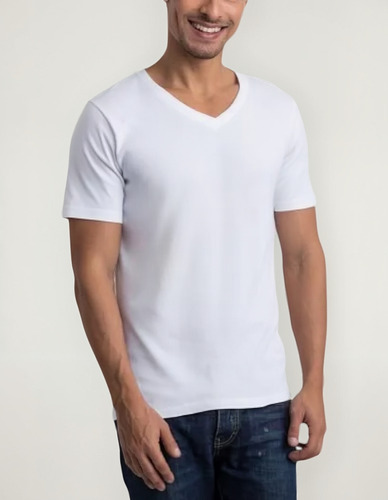 Camiseta Algodón 100% Manga Corta Cuello En V Hombre Básica