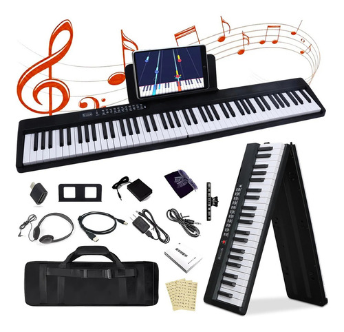 Bluetooth Midi 88 Portátil Y Plegable Teclas Teclado Musical Piano Electrónico Color Negro Marca Tielopa