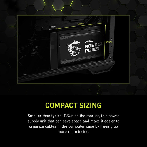Fuente De Alimentación Msi Mpg A850gl, Atx 3.0, Pcie5, 850w