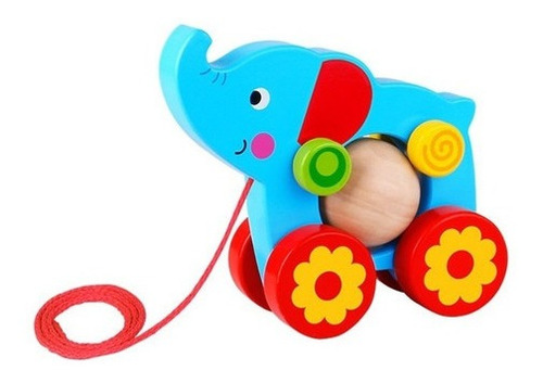 Elefante De Arrastre Madera Con Esfera Tooky Toy Ft676