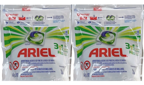 Pack X 2 Ariel Detergente En Capsulas 3en1 Power Pods 16 Und