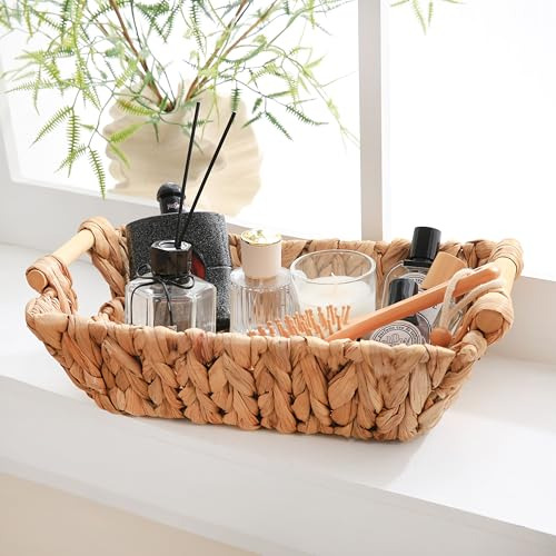 Cesta Rectangular De Jacinto De Agua Tejida A Mano