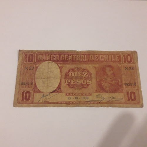 Billete De Chile Año 1939 Sin Sircular 