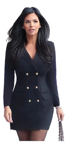 Vestido Blazer Con Botones De Cuello V, Elegante, Negocios