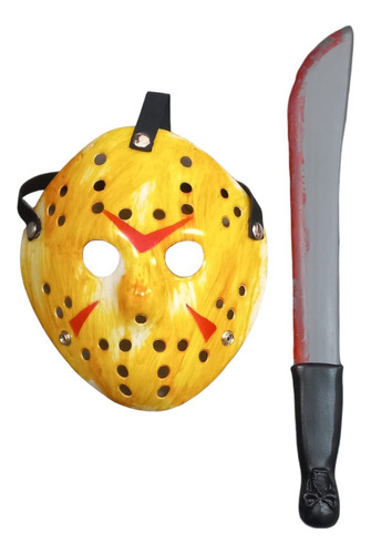 Máscara Jason Com Facão Kit Cor Amarelo Liso