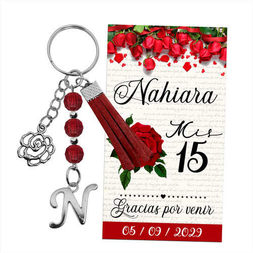 Souvenir Original Llavero Flor Rosa + Letra + Fleco X20