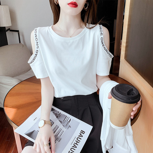 Camiseta De Algodón Con Hombros Descubiertos Top De Verano D