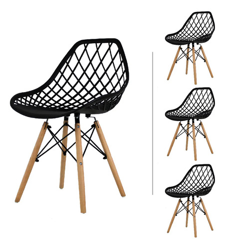 Mesa Cristal Con Sillas Eames Comedor Moderno Minimalista Color Cristal/Negro