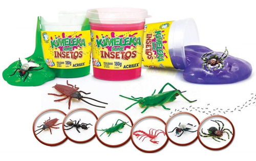 Brinquedo Kimeleka Slime Insetos Surpresa 180g Acrilex 05850