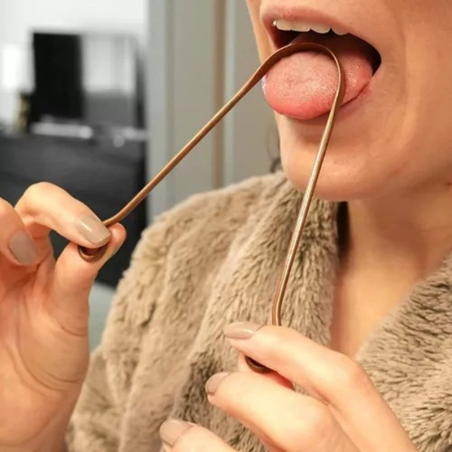 Limpiador Lengua Lingual Cobre Gran Calidad Limpieza Bucal F Color Color Bronce