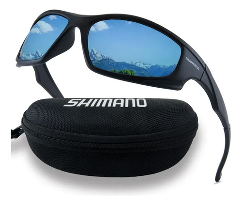 Óculos De Sol Shimano Lente Polarizada Uv400 Azul Pesca Bike