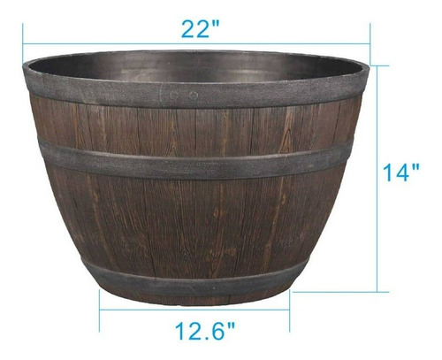 Maceta Grande Tipo Barril - Resina 22 Muy Resistente Marrón Oscuro Tipo Barril
