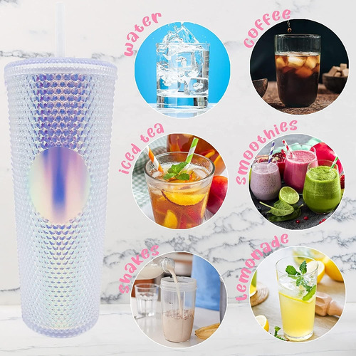 Vaso Texturizado Con Tapa Y Popote Vaso Doble Pared De 700ml Fucsia Diamante