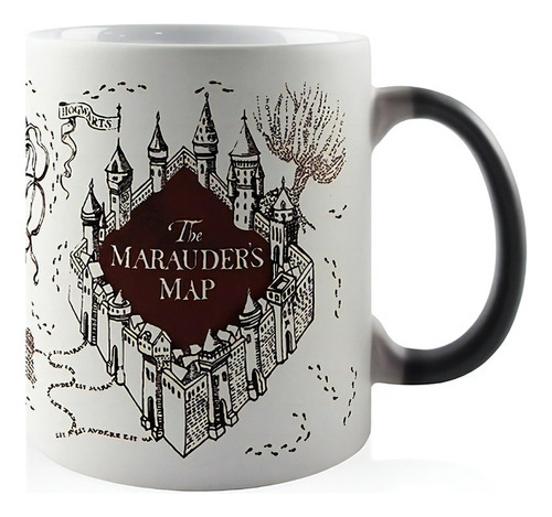 Caneca Mágica De Porcelana Mapa Do Maroto Harry Potter Cor Preto