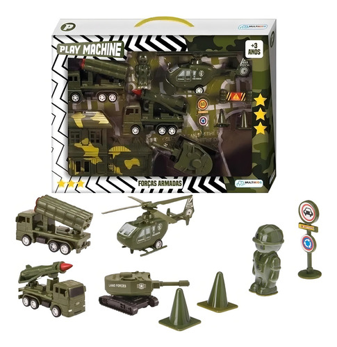 Cenário Exército C/ Acessórios E Veículos Forças Armadas Cor Verde