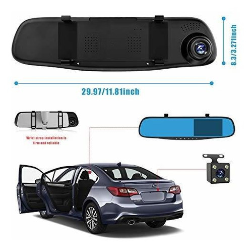 Ycldcyp 4.3 1080p Doble Lente Vehiculo Auto Dvr