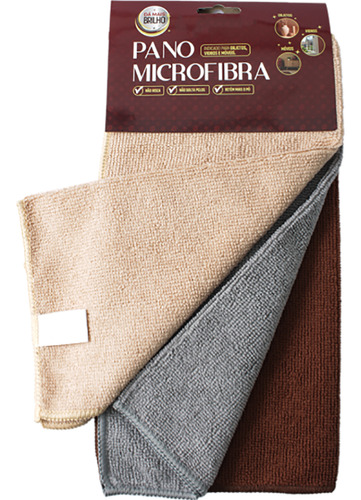Kit 3 Pano Limpa Vidros Toalha Microfibra Multiuso 30x30 Cm Cor Marrom