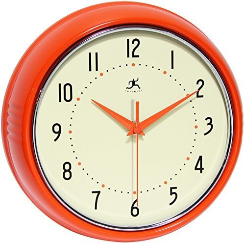 Reloj De Pared Retro Naranja 9.5 Pulgadas.