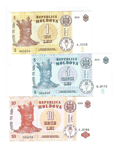 Colección 3 Billetes De Moldavia Actual